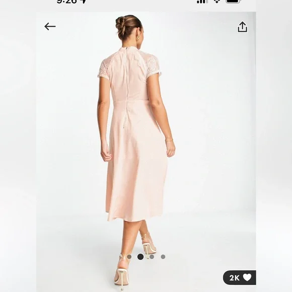 Liquorish lace detail midi dress in pale pink - Picture 2 of 7